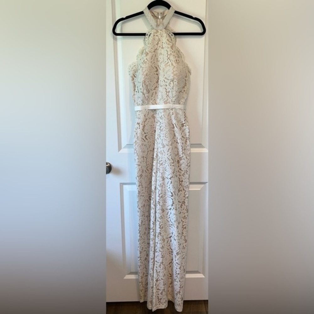 LOTUS THREADS Halter Lace Beaded High Neck Jumpsuit Ivory NWT Wedding